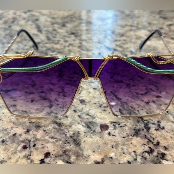 Large Aviator Sunglasses Gold Teal Purple, Artisan Made Unique Festival Unisex - Picture 11 of 15